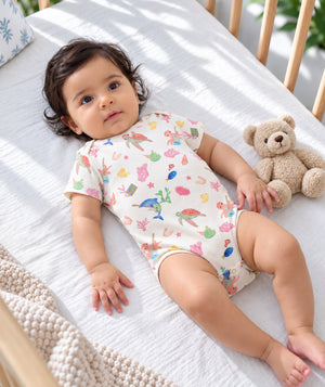 Ocean-print baby onesie, everyday baby bodysuit.