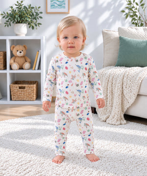 Ocean-print baby pants, playful everyday babywear.