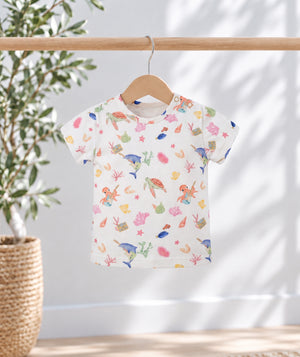 Ocean-print baby T-shirt, playful casual babywear by Casa Marisol.