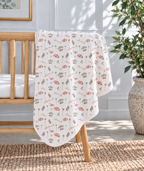 Pool Party print baby blanket, nursery and baby gift accessory.