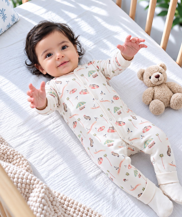 Pool Party print baby romper, one-piece baby outfit for everyday wear.