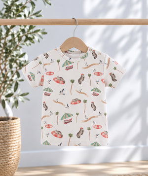 Baby T-shirt in pool-inspired print, playful everyday summer babywear from Casa Marisol.