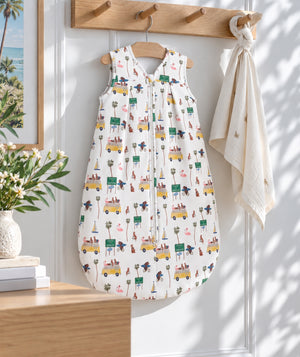 Road Trip print baby sleep sack for nighttime babywear.