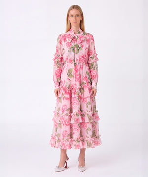 Front view of Chiffon Layers Rose Women's Dress in chiffon, showing overall silhouette and styling