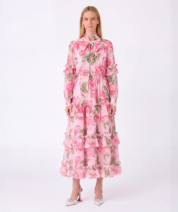 Front view of Chiffon Layers Rose Women's Dress in chiffon, showing overall silhouette and styling