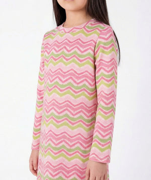 Close-up detail of close-up of pink and green chevron knit girls jacket