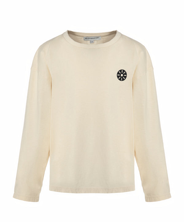 Cream cotton long sleeve top for girls aged 3 to 14 years, soft kids essential