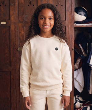 Front view of Cream Cotton Girls Sweatshirt in cream cotton for girls ages 3 to 12, a premium children’s design by Mama Luma