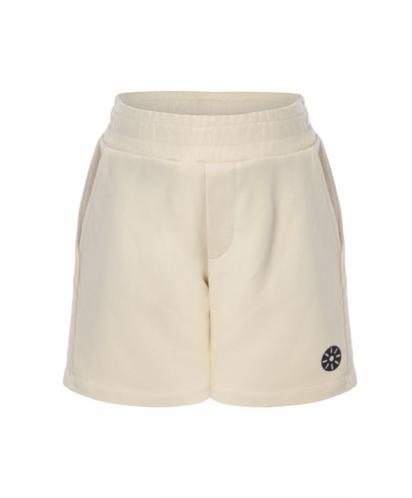 Cream cotton unisex kids shorts designed for activewear, ages 3 to 14