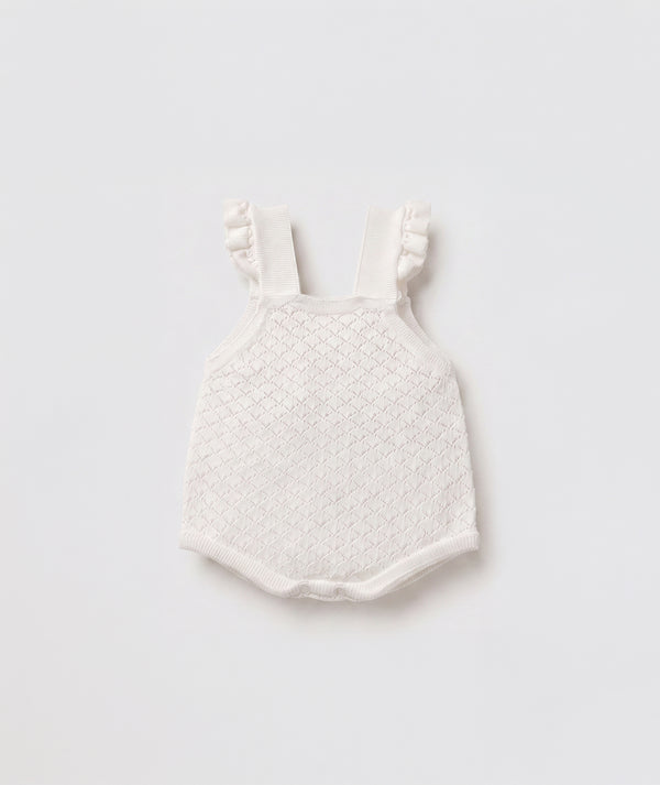 Ivory diamond knit baby bubble romper luxury heirloom knit baby outfit perfect for special occasions