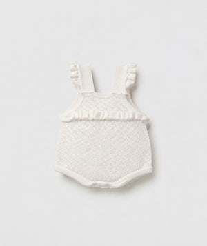 Ivory diamond knit baby bubble romper luxury heirloom knit baby outfit perfect for special occasions