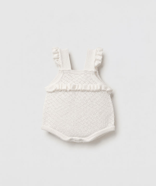 Ivory diamond knit baby bubble romper luxury heirloom knit baby outfit perfect for special occasions