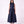 Charger l'image dans la galerie, Front view of the Crystal Collar Navy Women’s Dress from Mama Luma’s Suva Maia Collection, featuring a crystal-accented high neckline and full satin skirt.
