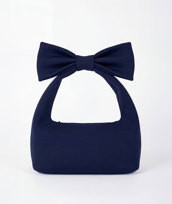 Front view of Cute Bow Bag in navy, a premium children’s design by Mama Luma