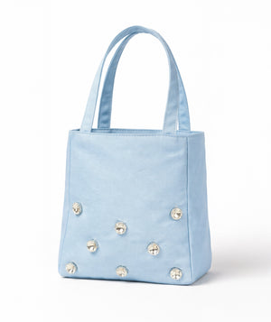 Diamond-embellished baby blue girls bag with crystal details by Mama Luma.
