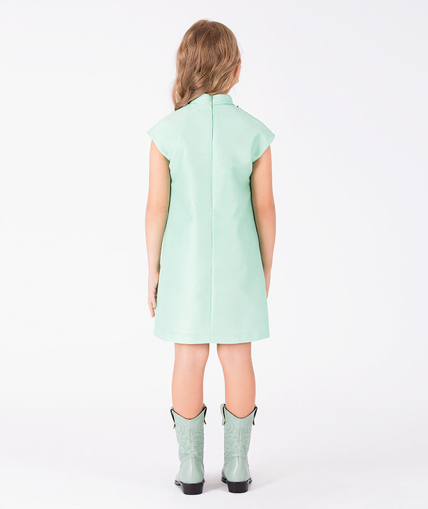 Back view of Diamond Neckline Girls Dress for girls ages 3 to 12, showing the silhouette and refined construction