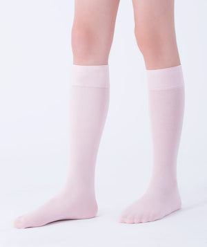 Pink classic girls knee-high socks made in Europe, soft breathable cotton blend, perfect for school uniforms and special occasions