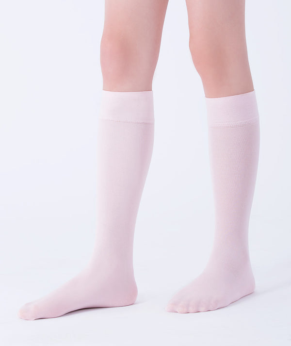 Pink classic girls knee-high socks made in Europe, soft breathable cotton blend, perfect for school uniforms and special occasions