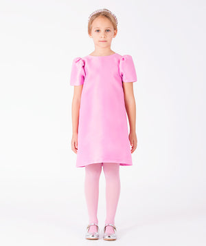 Enchanting pink A-line girls dress with puff sleeves for special occasions