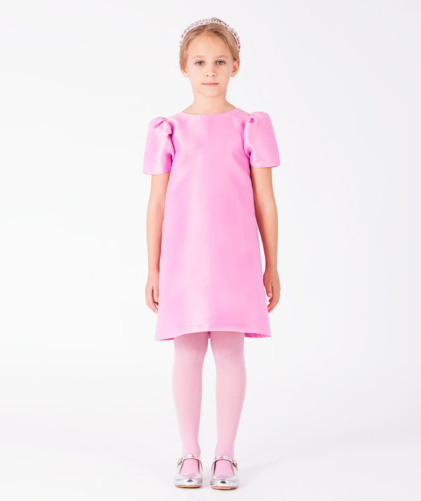 Enchanting pink A-line girls dress with puff sleeves for special occasions