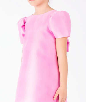 Enchanting pink girls dress with sculpted puff sleeves from the Hanae Collection