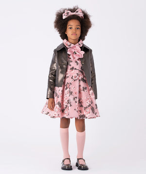 Luxury metallic girls’ jacket (3–12Y) – bronze satin layering piece for holiday portraits and festive occasions