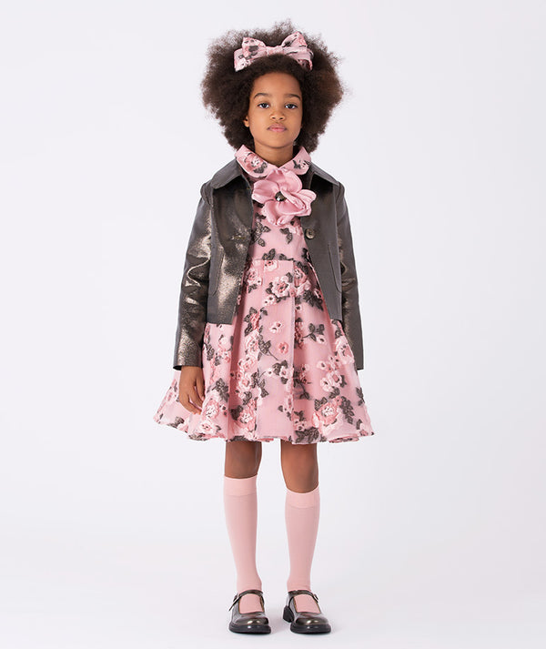 Luxury metallic girls’ jacket (3–12Y) – bronze satin layering piece for holiday portraits and festive occasions