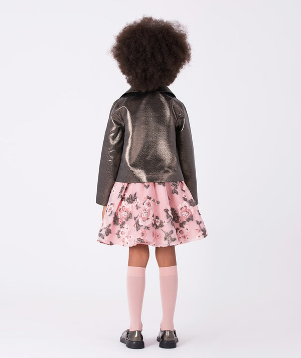 Handmade bronze satin jacket for girls (3–12Y) – couture-inspired outerwear for weddings and family celebrations