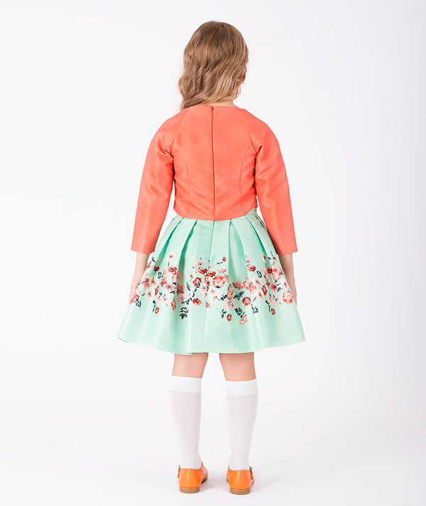 Back view of Exquisite Bows Girls Outfit | 2 Pieces in mint green for girls ages 3 to 12, showing the silhouette and refined construction