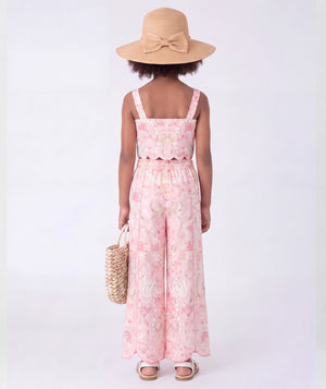 Back view of Exquisite Cut Girls Summer Outfit | 2 Pieces for girls ages 3 to 12, highlighting neckline, sleeves and embellishments