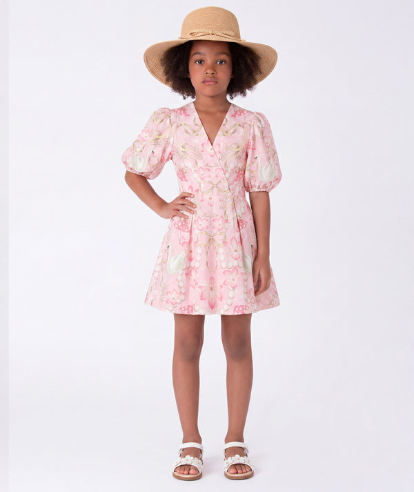 Front view of Exquisite Girls Summer Dress for girls ages 3 to 12, showing overall silhouette and styling