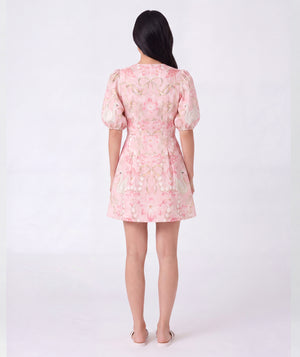 Back view of Exquisite Wrap Women's Dress, highlighting neckline, sleeves and embellishments