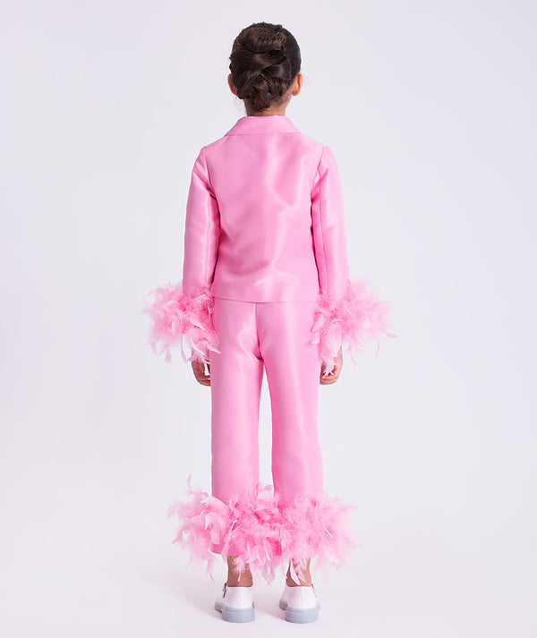 Back view of Feather Sleeve Girls Jacket showing clean tailoring and cropped fit from Mama Luma’s Kohana Collection