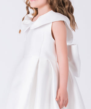 Detail view of Flared Collar Girls Dress highlighting structured collar and smooth satin finish by Mama Luma