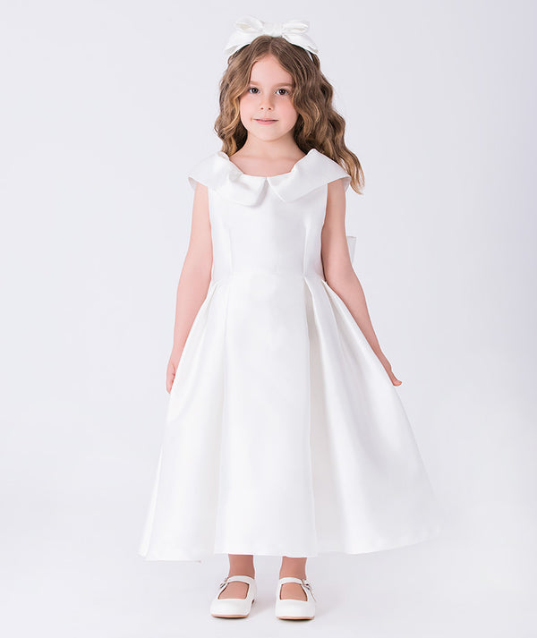 Flared Collar Girls Dress with sculpted neckline and flowing silhouette from Mama Luma’s Kohana Collection