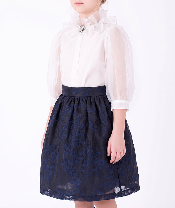 Floral Lace Cape Girls Outfit organza blouse lace detail