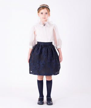 Floral Lace Cape Girls Outfit navy ivory front view