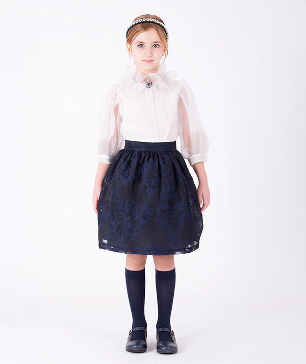 Floral Lace Cape Girls Outfit navy ivory front view