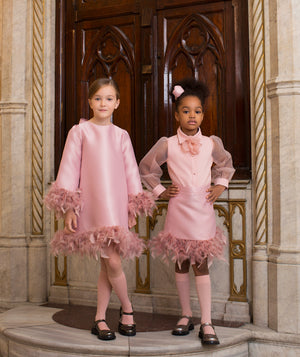 Girls wearing Mama Luma brown Patent Leather Mary Jane Shoes — luxury footwear for girls EU 26–35, perfect for birthdays, Easter and formal occasions