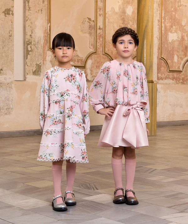 Mama Luma Floral Lace Girls Dress — pink floral long-sleeve dress, handcrafted in Europe for birthdays, Easter and spring celebrations