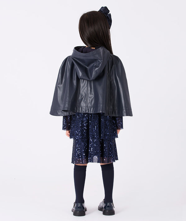 Back view of Mama Luma Designer’s Girls Leather Jacket — navy faux leather outerwear for stylish casual looks and seasonal layering