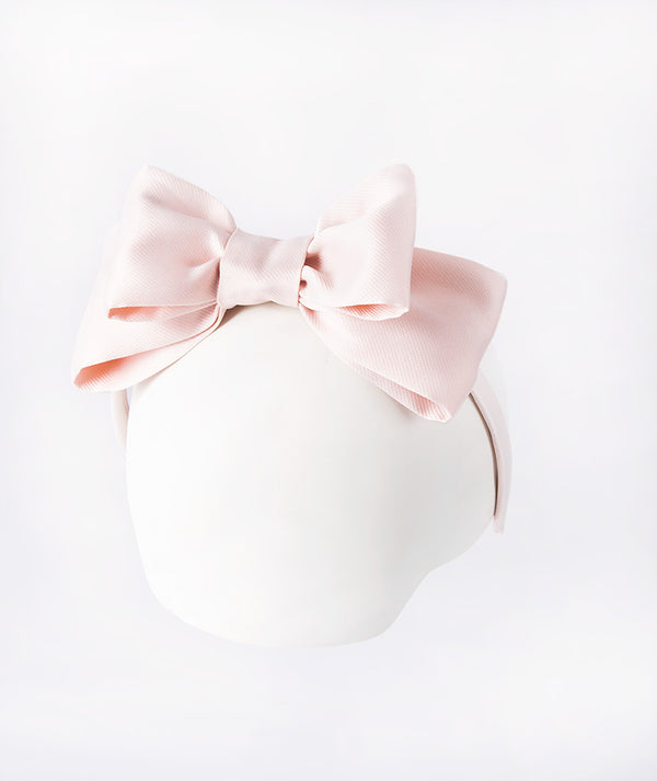 Mama Luma Classic Bow Headband — baby pink satin girls hair accessory, handcrafted in Europe for Eid, weddings, birthdays, Easter and festive holidays