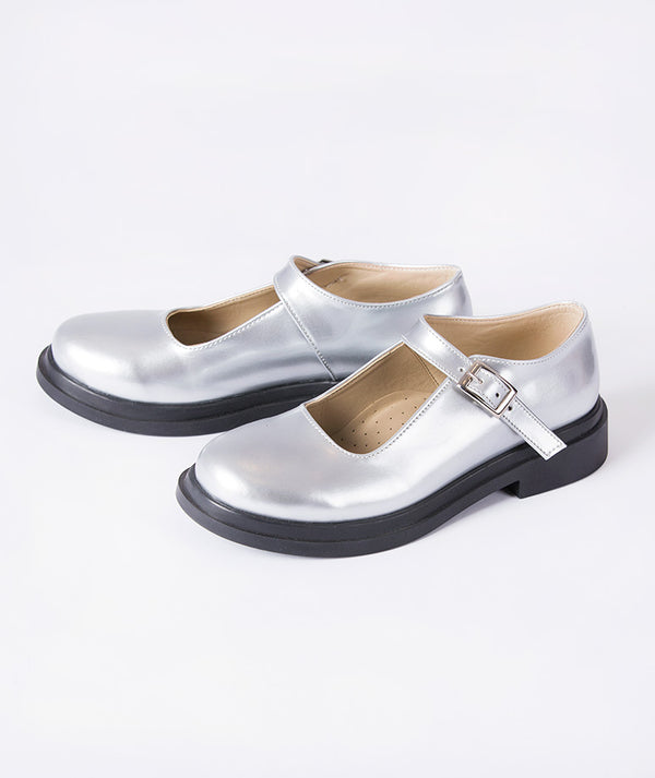 Mama Luma Patent Leather Mary Jane Shoes — silver girls shoes with strap, handcrafted in Europe for Eid, weddings and birthdays