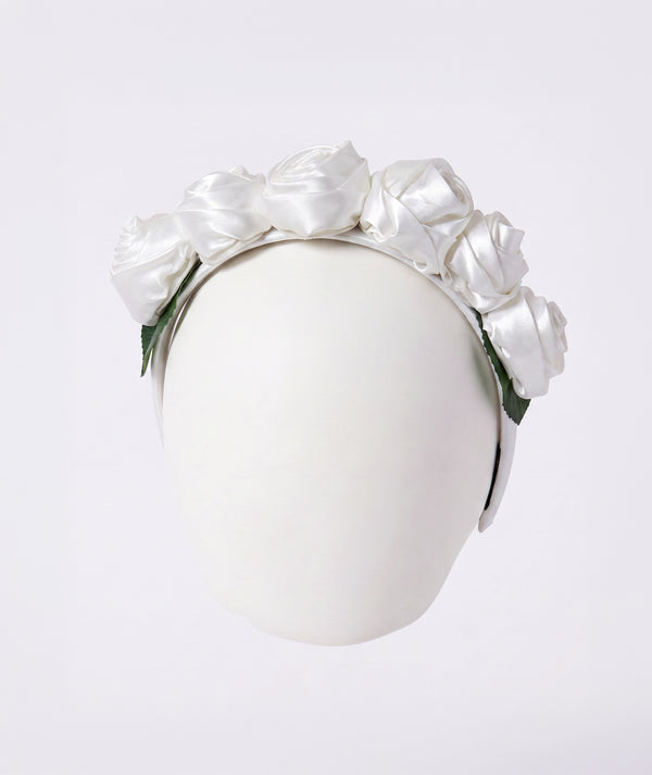 Handcrafted white rose flower girls headband. Luxury headband for weddings, birthdays, Easter, Eid, flower girls, and special occasions