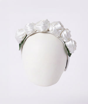 Handcrafted white rose flower girls headband. Luxury headband for weddings, birthdays, Easter, Eid, flower girls, and special occasions.