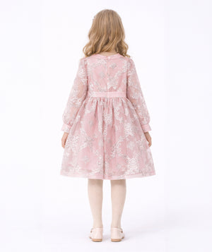 Jacquard Bow girls dress with gathered skirt back view