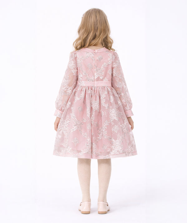 Jacquard Bow girls dress with gathered skirt back view