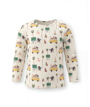 Long-sleeve shirt with a colorful pattern on a white background