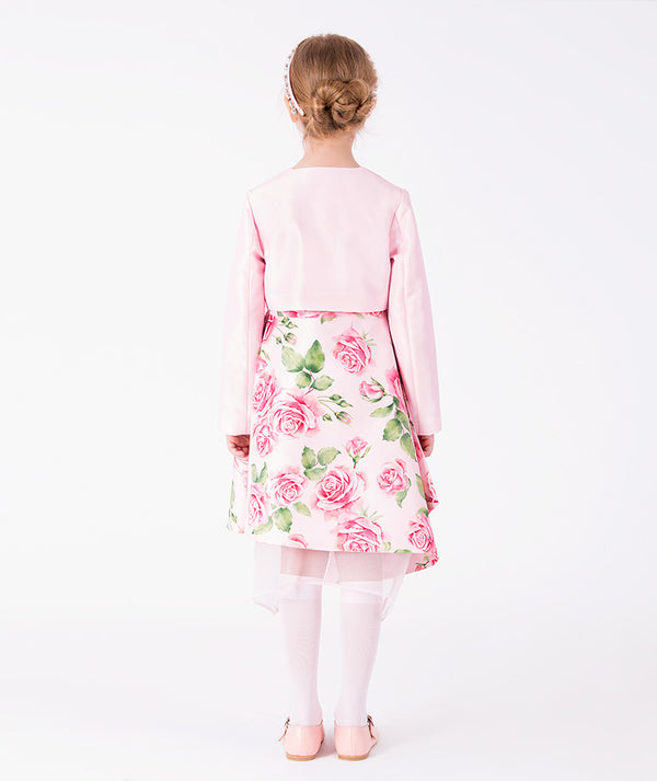 Back view of Maison Roselle Girls Dress in blush pink tulle for girls ages 3 to 12, highlighting overall silhouette and styling