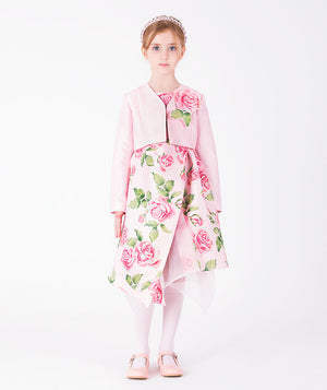 Front view of Maison Roselle Girls Dress in blush pink tulle for girls ages 3 to 12, showing overall silhouette and styling